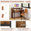 Extendable computer desk in rustic brown with two storage drawers and robust metal tubes for stability, ideal for home.