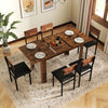 Rustic brown extendable dining table for 4-8 people, featuring a large rectangular design and sturdy L-shaped legs.
