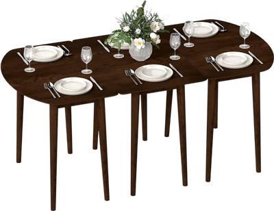 Costway Extendable Dining Table Set Half-Round Rectangular 77223649 New