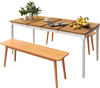 Extendable dining table with rubber wood legs, accommodating 4-8 people, featuring oak veneer and elegant design for.