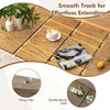 Extendable dining table showcasing smooth tracks, rubber wood legs, and fixing clips for stability, ideal for 4-8.