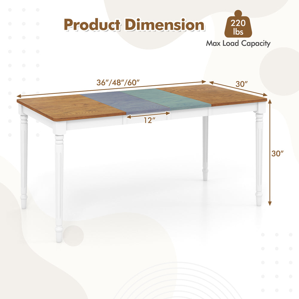 Extendable dining table with oak wood veneer, rubber wood legs, and adjustable lengths for 4-8 people, ideal for dining.