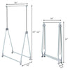 Adjustable foldable clothing coat rack stand with a compact design, stable triangular base, and four universal wheels.