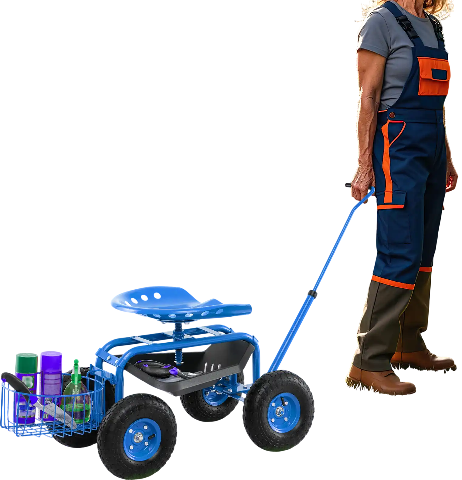 Costway Extendable Handle Garden Rolling Cart Wagon Scooter Blue 34680915 New