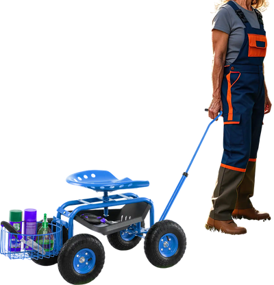 Costway Extendable Handle Garden Rolling Cart Wagon Scooter Blue 34680915 New