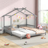 Cozy gray house bed frame with decorative roof, perfect for creating a whimsical sleeping space for kids.