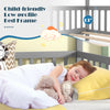 Child-friendly low-profile bed frame in gray, designed as a whimsical house shape for twin to king size use.