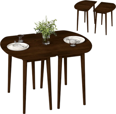 Costway Extendable Oval Dining Table Set for 4-6 w/ 2 Half-Round Tables 50753639 New