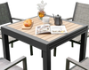 Patio table set in outdoor setting, featuring a natural wood-like top and rustproof aluminum, ideal for social.