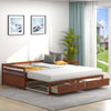 Extendable twin to king daybed with trundle, showcasing two convenient storage drawers and a sleek wood frame.
