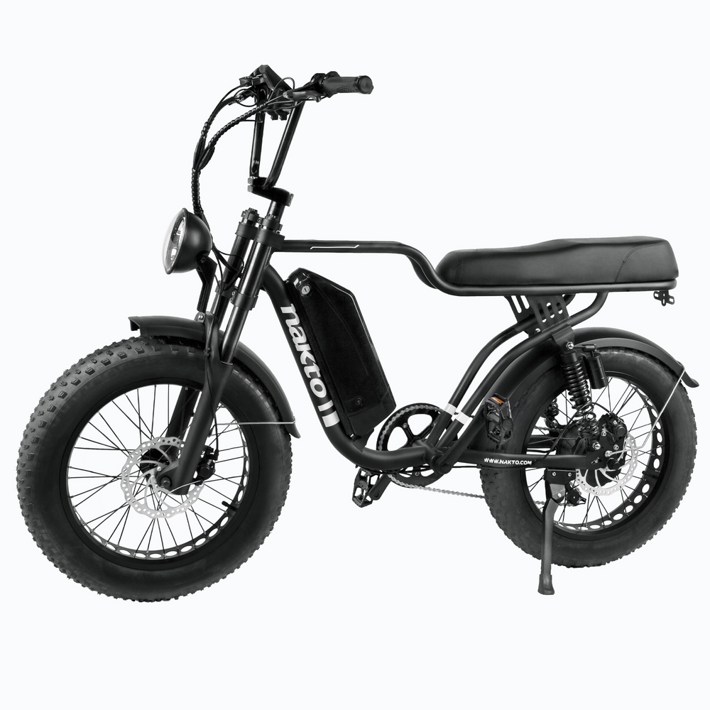 NAKTO F2 Fat Tire Electric Bicycle 6 Speed 20" 500W Motor with Peak 750W 28 MPH 60 Mile Range 48V 16Ah Lithium Battery Black New