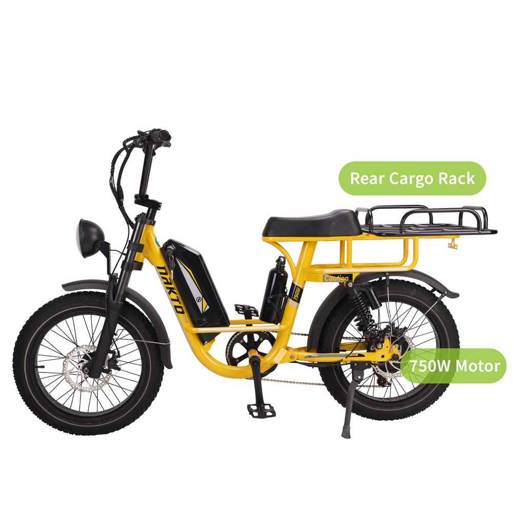 NAKTO F4 Fat Tire Electric Bicycle 6 Speed 20" 750W Motor with Peak 1000W 28 MPH 60 Mile Range 48V 20Ah Lithium Battery Yellow New