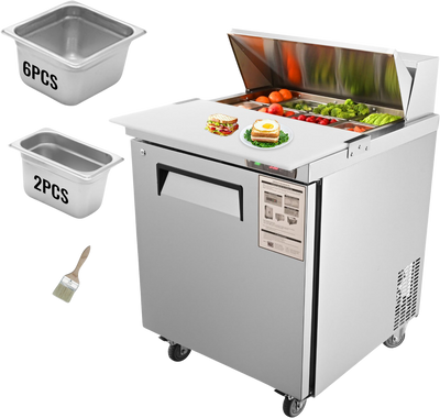 Vevor Refrigerated Prep Table 7.42 Cu. Ft. Commercial Single-Door Food Prep Fridge 28