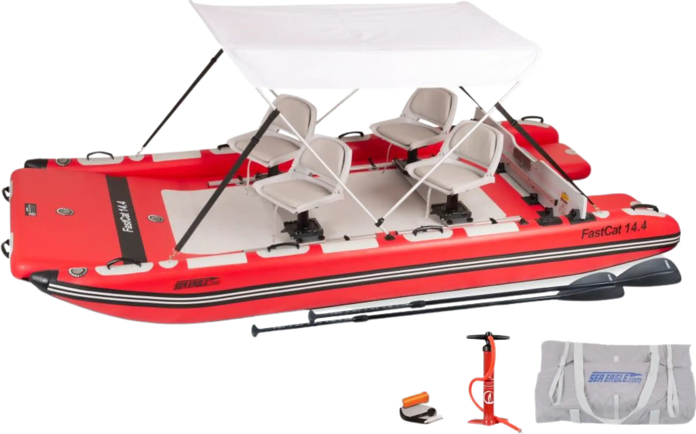 Sea Eagle FASTCAT14K_SWC Catamaran Inflatable Boat Swivel Seat Canopy Package New