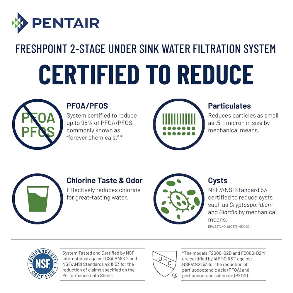 Pentair 158839 FreshPoint 2-Stage Under Counter Water Filtration System Non-Monitored F2000-B2B New