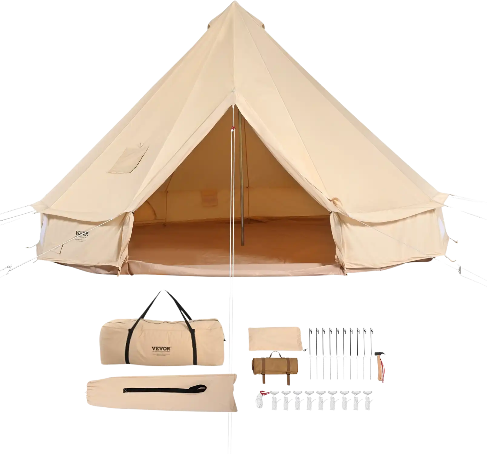 bever tent VEVOR Canvas Bell Tent 4 Seasons 3 m/9.8ft Yurt Tent Canvas Tent for Camping with Stove Jack Breathable Tent