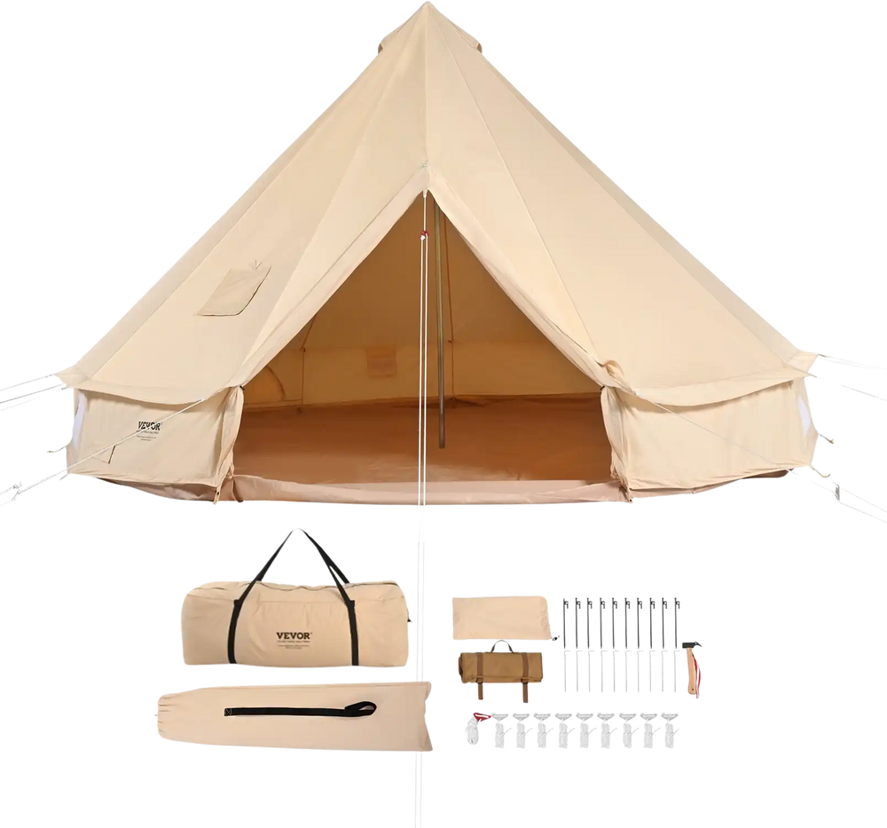 tent schuurtje Vevor Bell Tent 9.8' Waterproof Canvas Yurt with Stove Jack and Detachable Side Wall Fits 3-5 People New