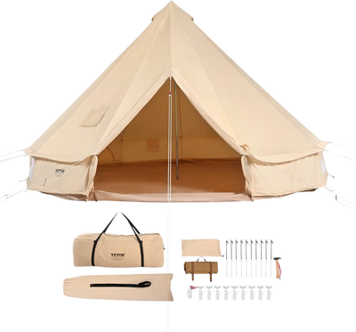 VEVOR Canvas Bell Tent 4 Seasons 3 m/9.8ft Yurt Tent Canvas Tent for Camping with Stove Jack Breathable Tent