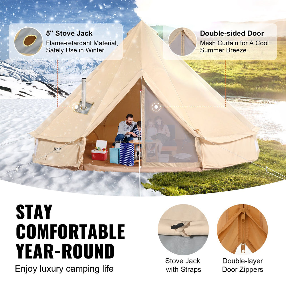 Vevor Bell Tent 9.8' Waterproof Canvas Yurt with Stove Jack and Detachable Side Wall Fits 3-5 People New