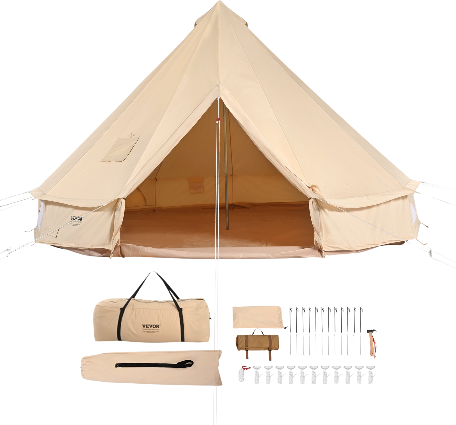 Vevor Bell Tent 13.1' Waterproof Canvas Yurt with Stove Jack and Detachable Side Wall Fits 5-8 People New