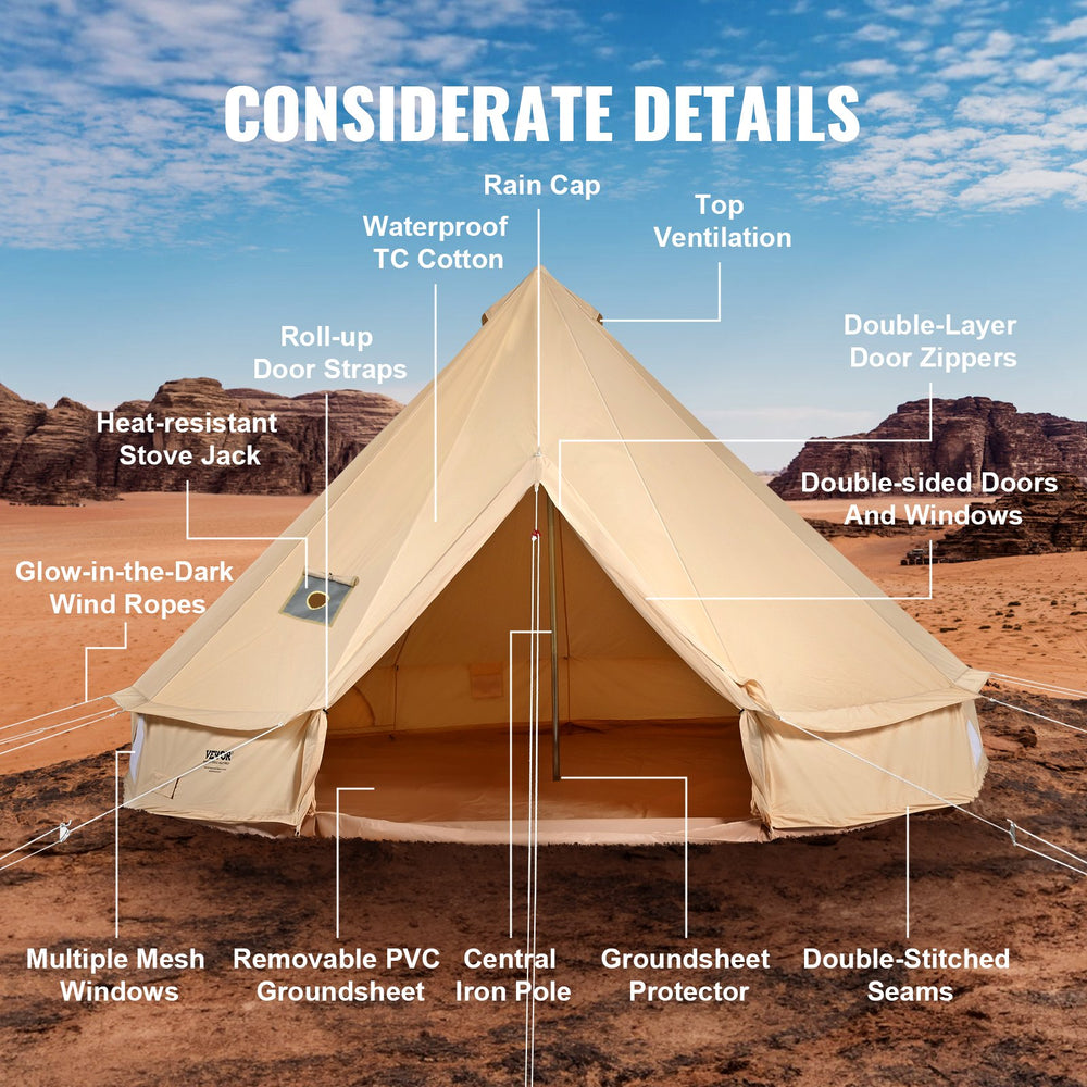 Vevor Bell Tent 13.1' Waterproof Canvas Yurt with Stove Jack and Detac – FactoryPure