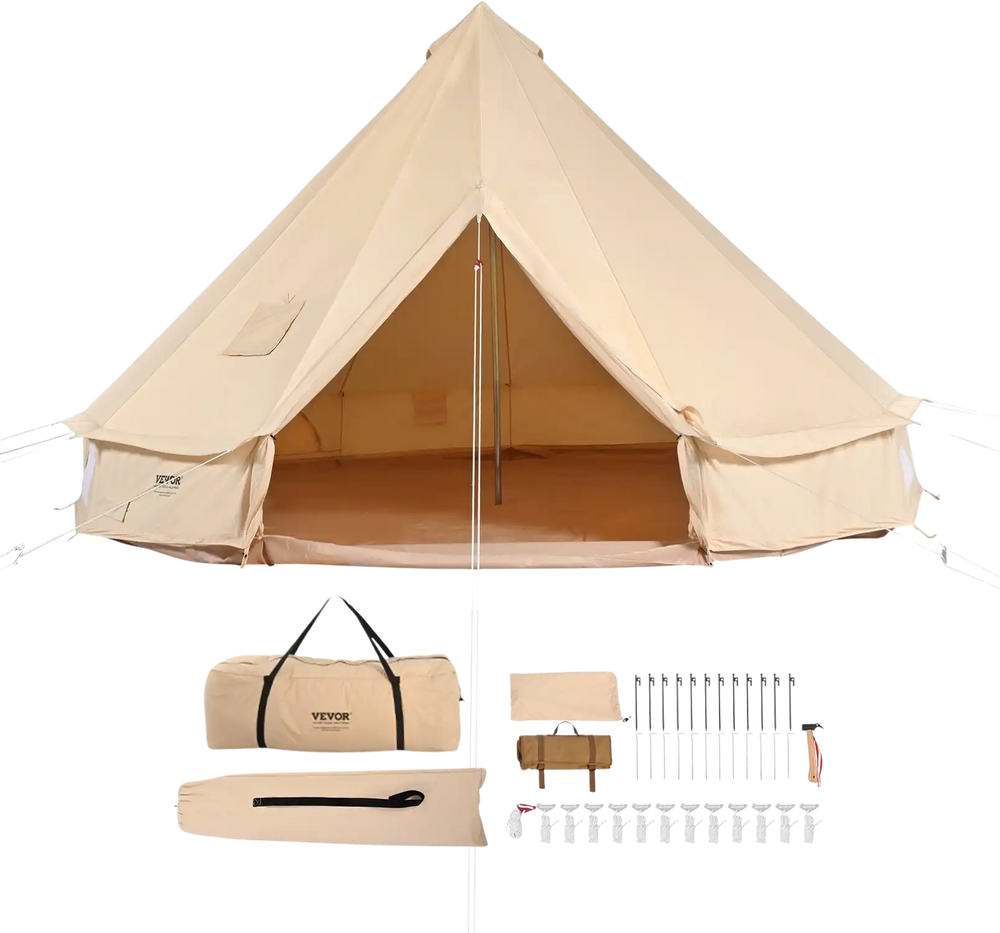 desert walker tent VEVOR Canvas Bell Tent 5m 4 Seasons Yurt Tent with Stove Jack Breathable 8-person Outdoor Camping