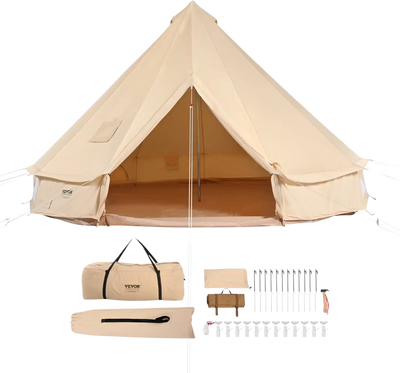 bell tent 400 VEVOR Canvas Bell Tent 5m 4 Seasons Yurt Tent with Stove Jack Breathable 8-person Outdoor Camping