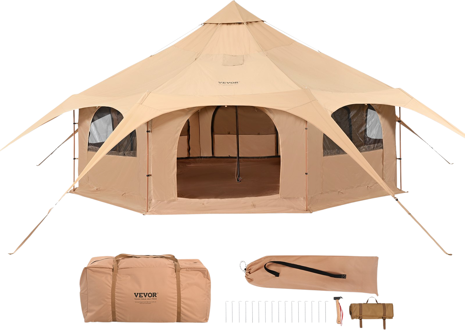 Vevor Bell Tent 16.4' Breathable Canvas Yurt with Stove Jack and Detachable Groundsheet Fits 8 People New