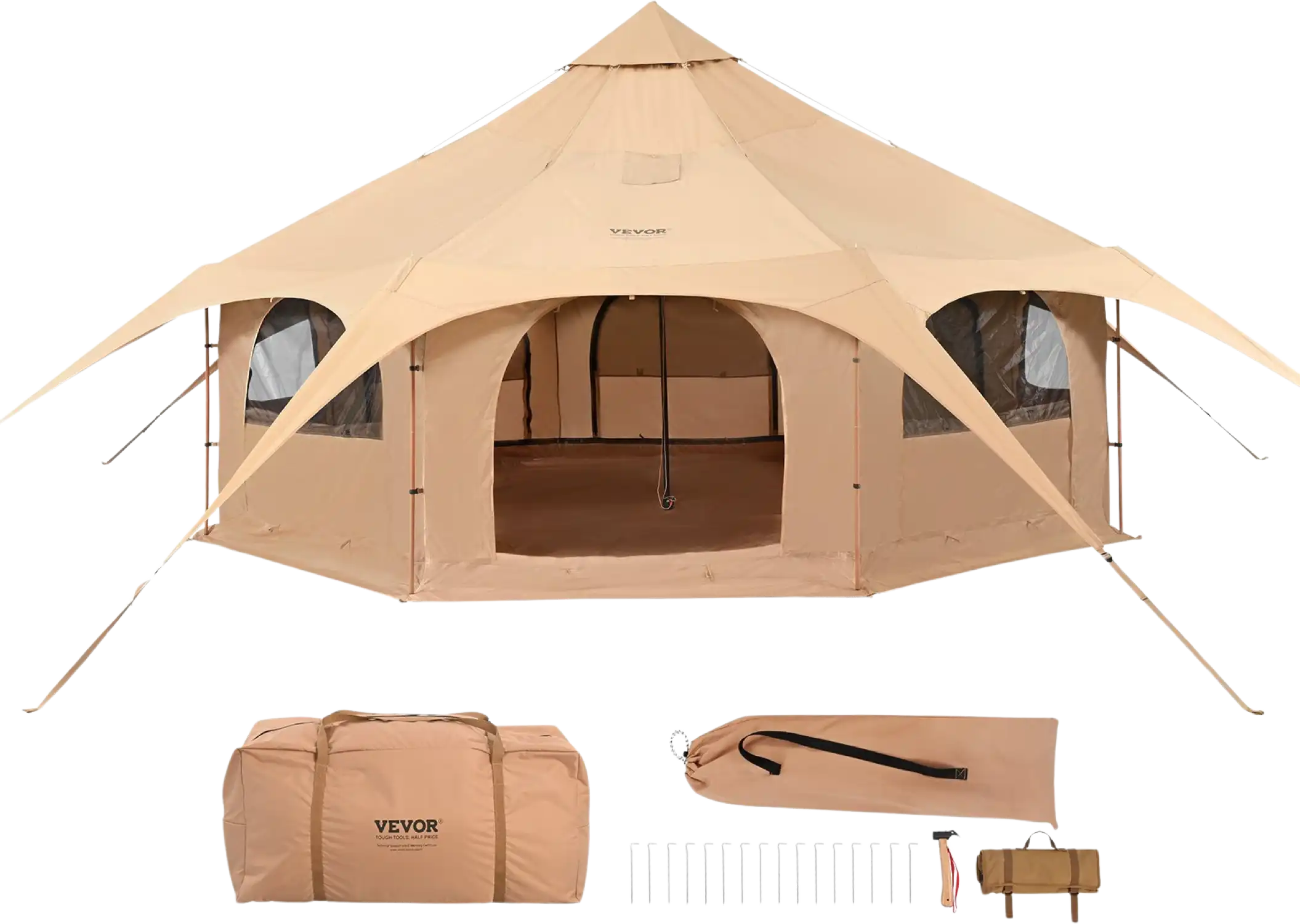 Vevor Bell Tent 16.4' Breathable Canvas Yurt with Stove Jack and Detachable Groundsheet Fits 8 People New