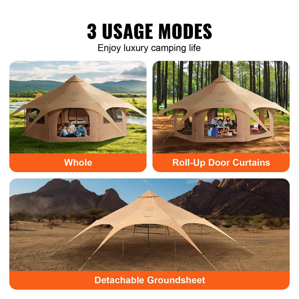 bell tent groundsheet Vevor Bell Tent 16.4' Breathable Canvas Yurt with Stove Jack and Detac – FactoryPure