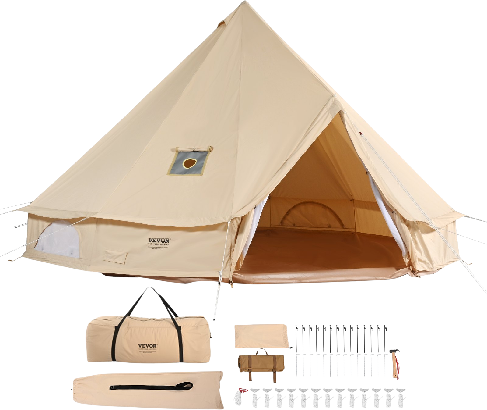 Vevor Bell Tent 19.6' Waterproof Canvas Yurt with Stove Jack and Detachable Side Wall Fits 10-12 People New