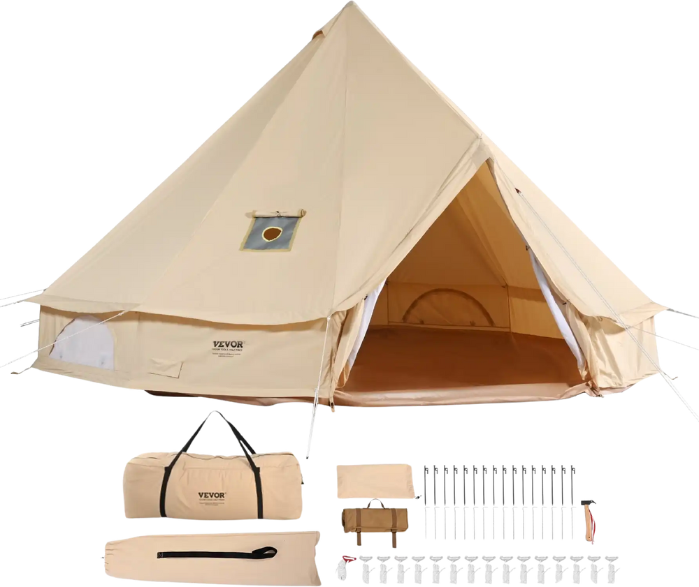 bell tent shop VEVOR Canvas Bell Tent 4 Seasons 7 m/22.97 ft Yurt Tent Canvas Tent for Camping with Stove Jack Breathable Tent Holds