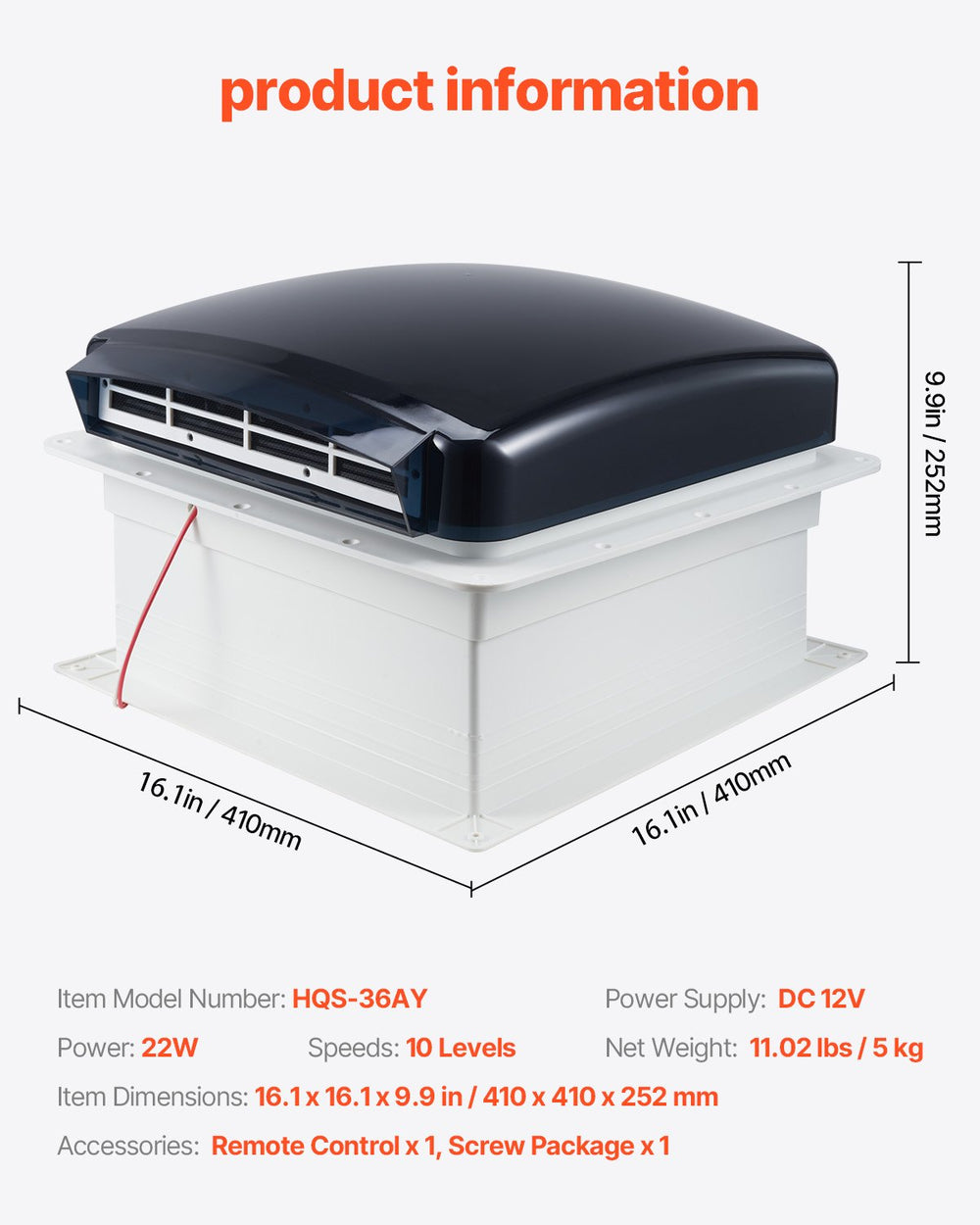 Vevor RV Roof Vent Fan 14" with Remote Reversible Airflow and Rain Sensor New