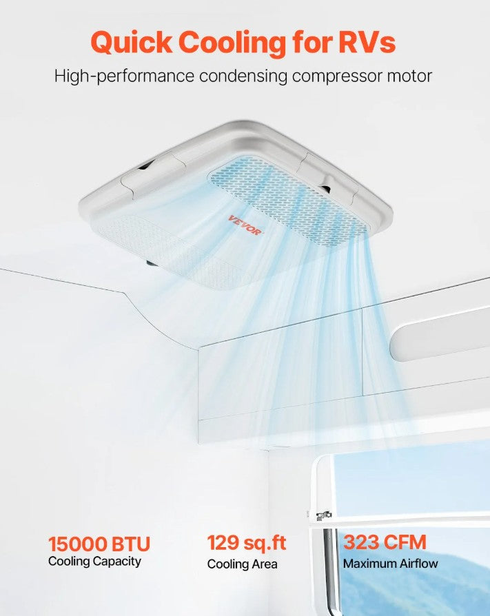 Vevor RV Rooftop Air Conditioner 15,000 BTU Non-Ducted Quiet 65dB Cooling New