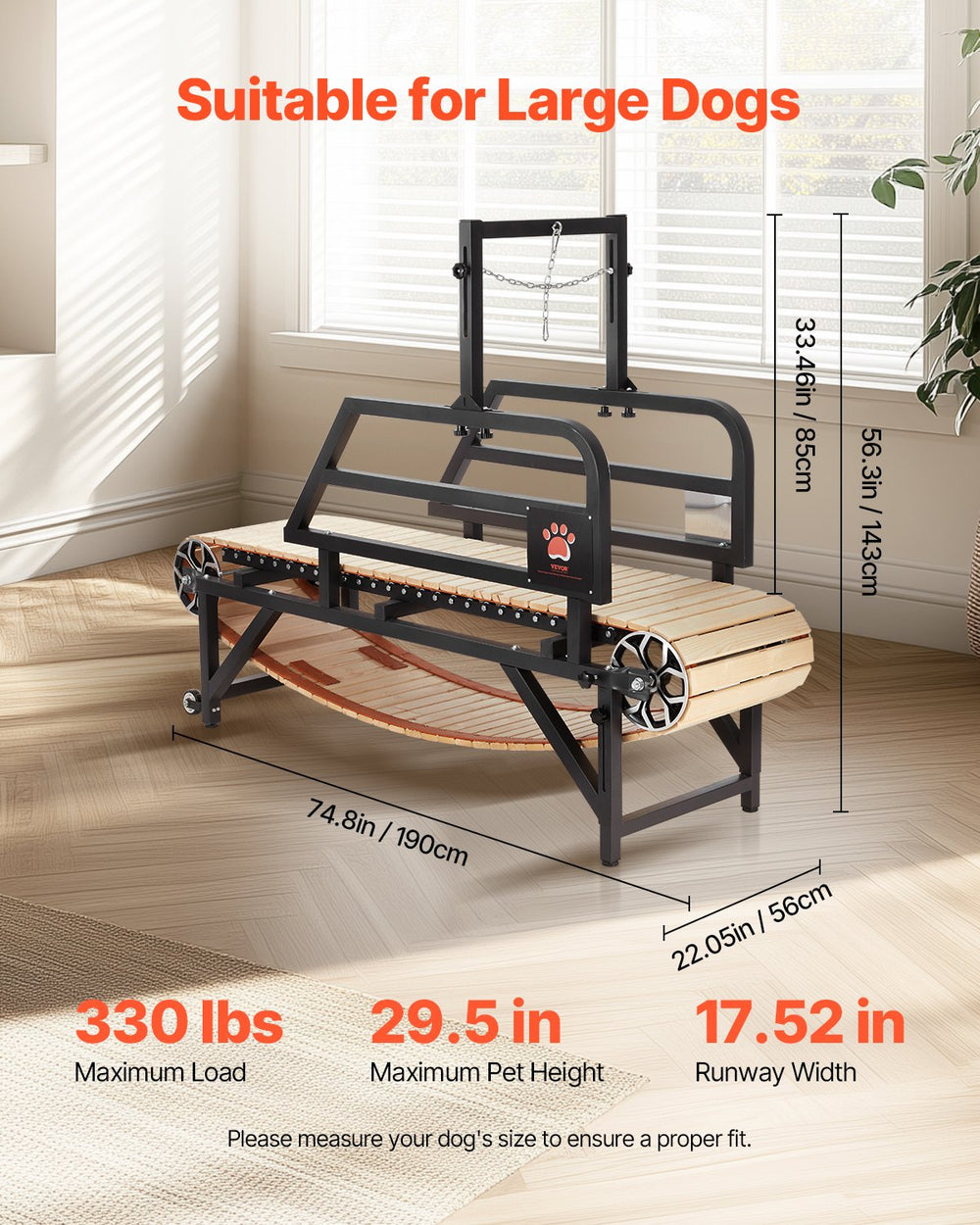 Vevor Dog Treadmill for Large Dogs 17.5" Wide Track Non-Electric Indoor 220 Lbs Capacity New