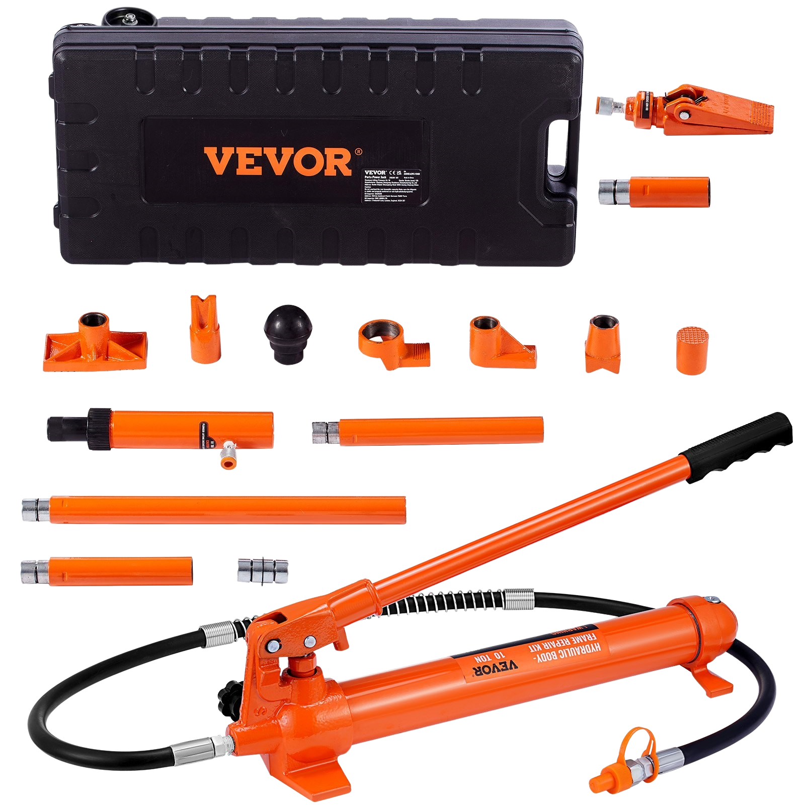 Vevor Hydraulic Ram With Pump Car Jack 10 Ton Porta Power Kit With 4.6 ft Oil Hose And Storage Case New