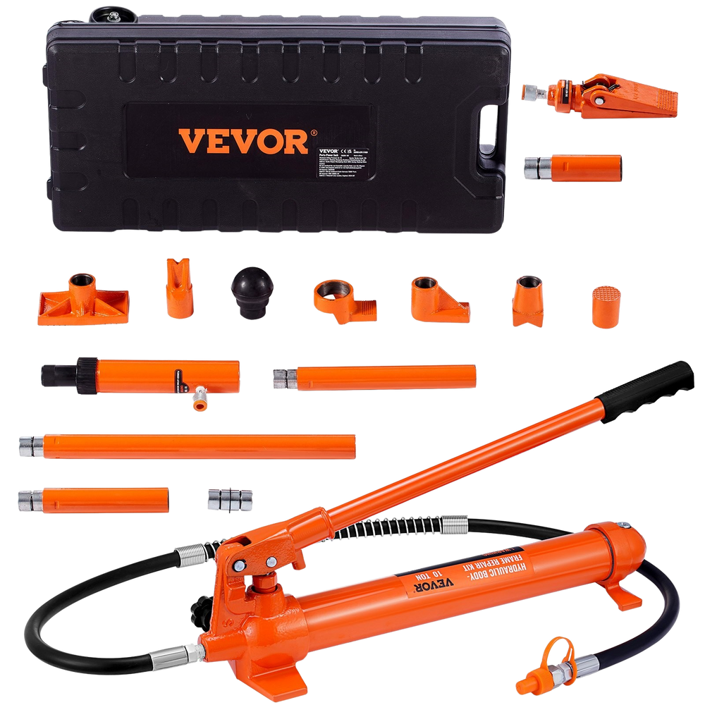 Vevor Hydraulic Ram With Pump Car Jack 10 Ton Porta Power Kit With 4.6 ft Oil Hose And Storage Case New