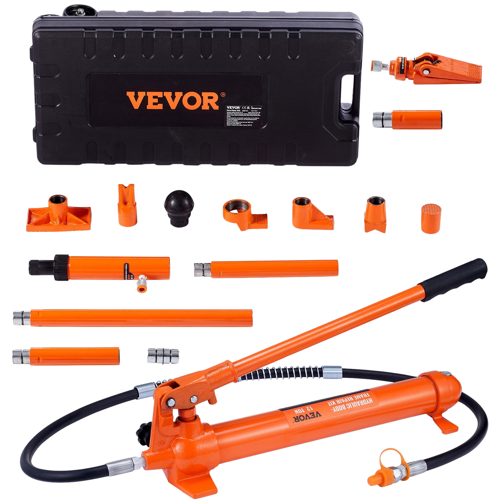 Vevor Hydraulic Ram With Pump Car Jack 12 Ton Porta Power Kit With 4.6 ft Oil Hose And Storage Case New