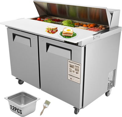 Vevor Refrigerated Prep Table 12.85 Cu. Ft. Commercial 2-Door Food Prep Fridge 48