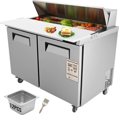 Vevor Refrigerated Prep Table 12.85 Cu. Ft. Commercial 2-Door Food Prep Fridge 48