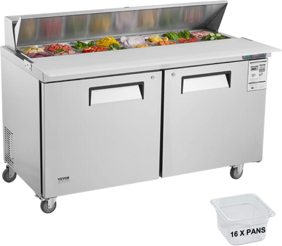 Vevor Refrigerated Prep Table 16.4 Cu. Ft. Commercial 2-Door Food Prep Fridge 60