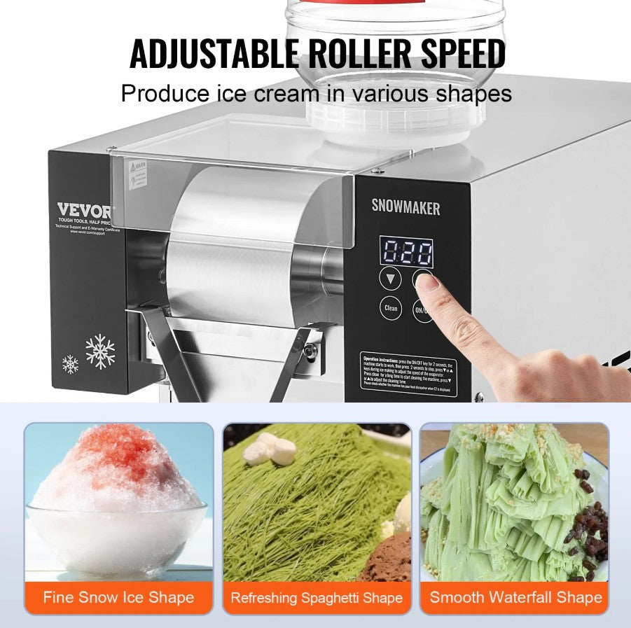 Vevor Commercial Snowflake Ice Machine 375 lbs/Day Stainless Steel Multi-Texture Ice New