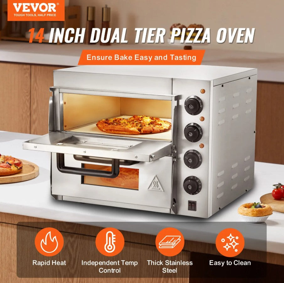 Vevor Electric Countertop Pizza Oven 14" Commercial Stainless Steel Indoor New