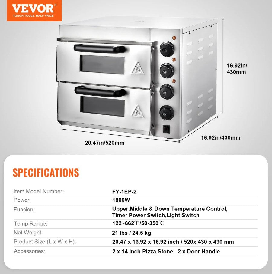 Vevor Electric Countertop Pizza Oven 14" Commercial Stainless Steel Indoor New