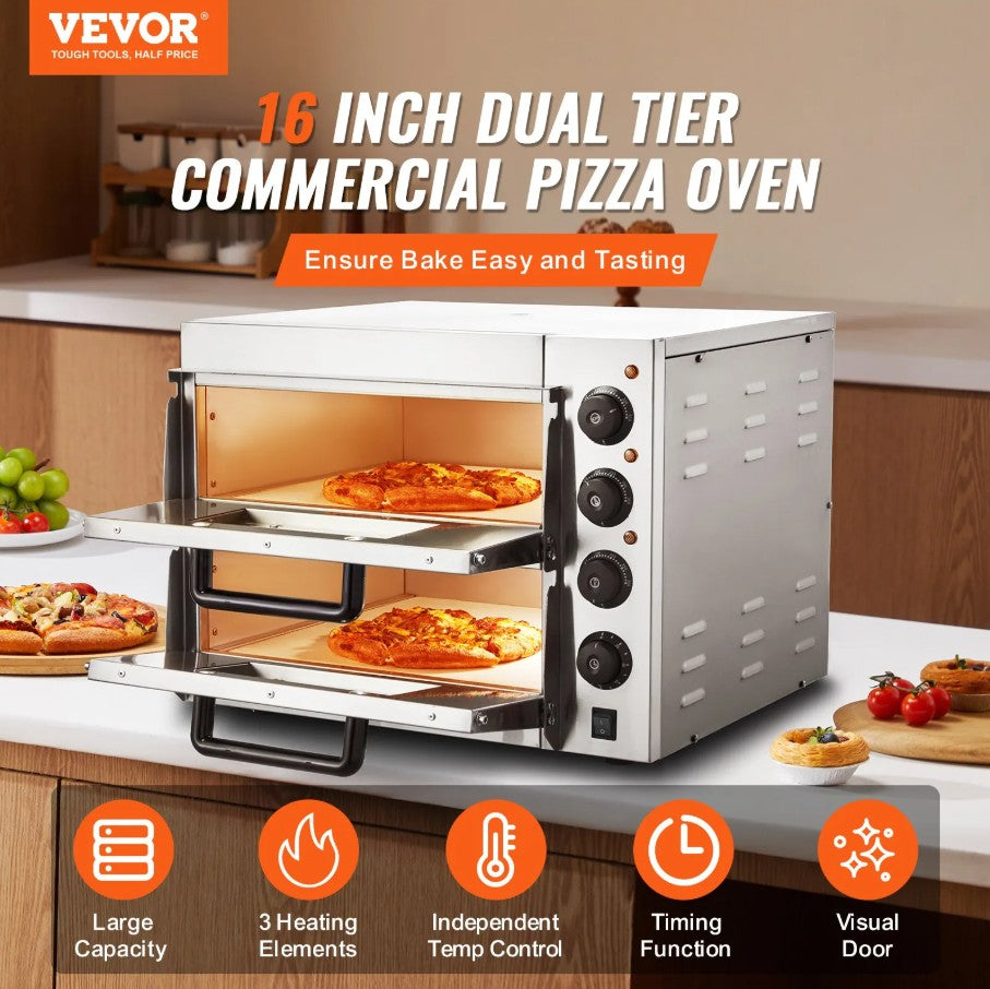 Vevor Commercial Countertop Electric Pizza Oven for 16" Pizzas 2700W Indoor New