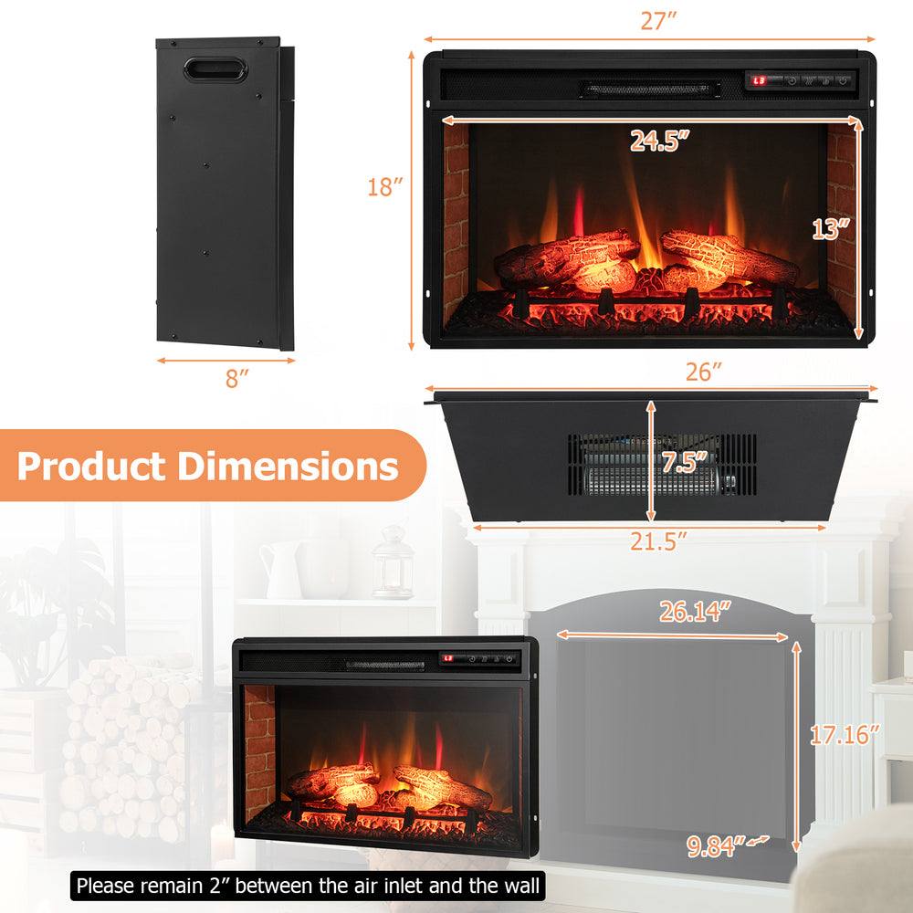 26-inch infrared electric fireplace insert in black, featuring adjustable flame effects and remote control for.