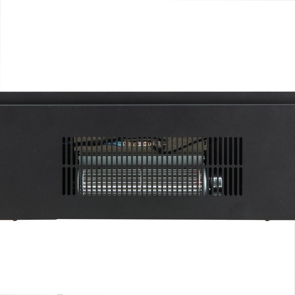 Close-up of the 26-inch infrared electric fireplace insert, featuring a black finish and adjustable flame effects for.