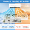 Mini split air conditioner with heat pump, 9100 BTU, 4 in 1 design for cooling and heating, ideal for large spaces.