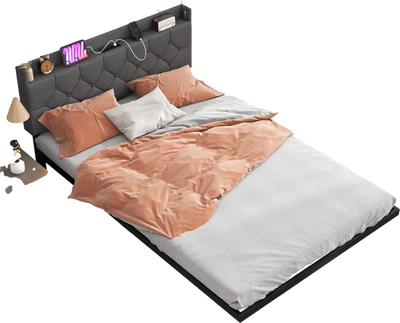 Costway Floating Bed Frame LED Headboard Charging Station Full 27985314 New