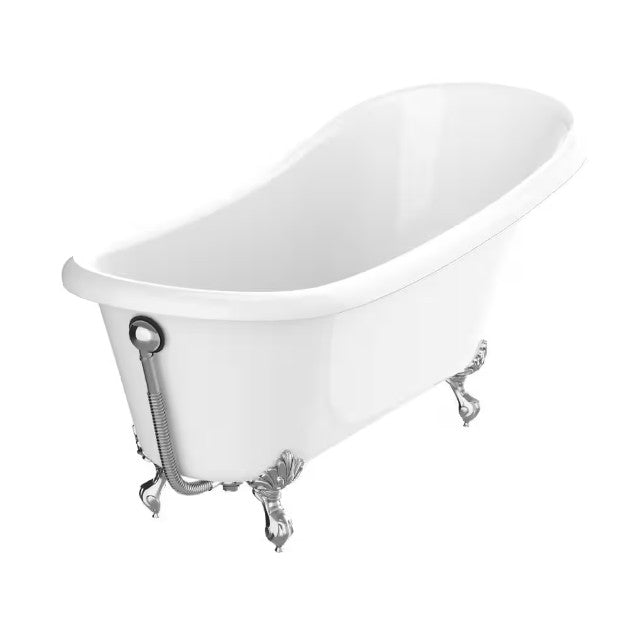 Anzzi FT-CF131FAFT-CH Clawfoot Soaking Bathtub 67" x 30" Slipper-Style with Polished Chrome Feet New